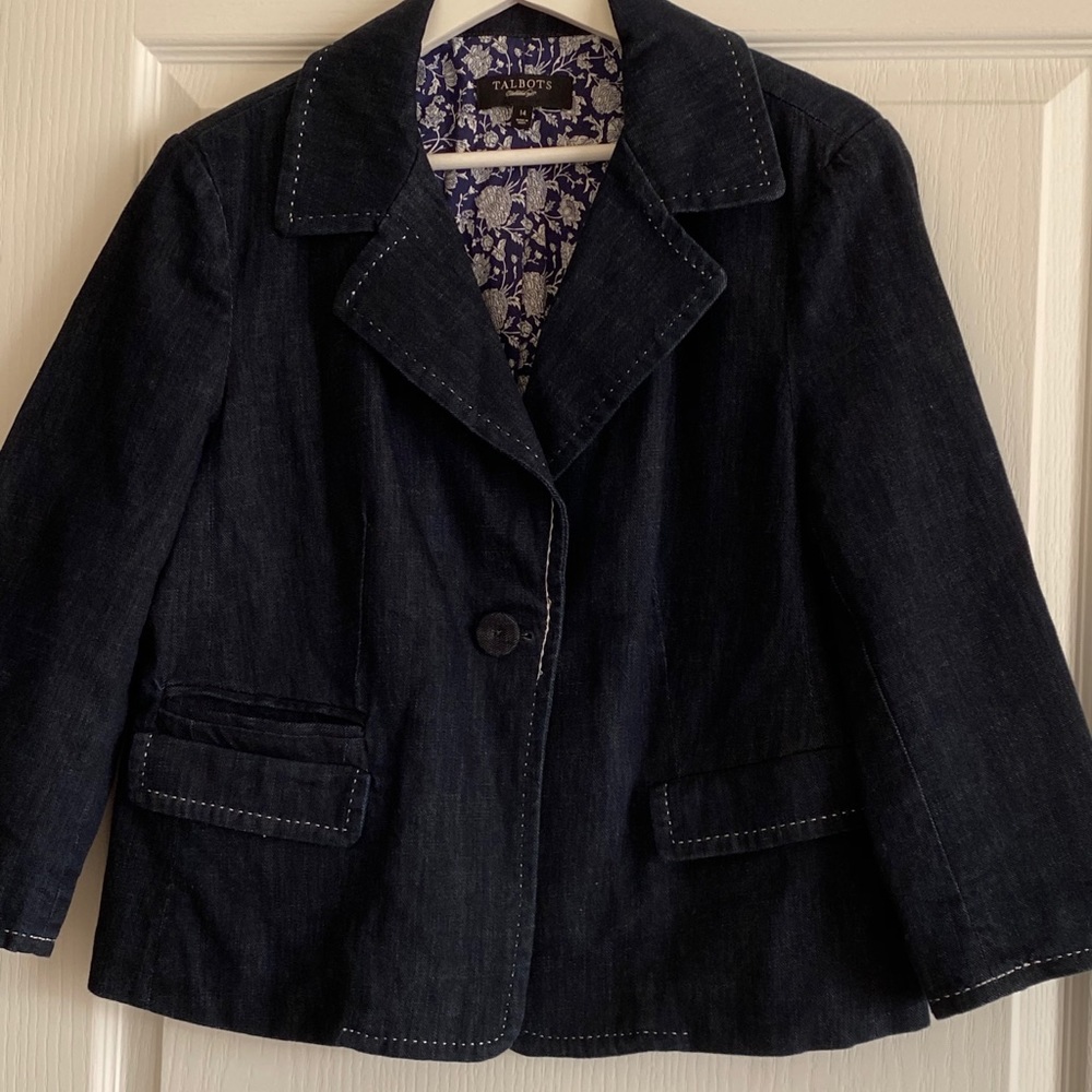 TALBOTS Denim Button Front Blue JACKET SZ 14 Lined